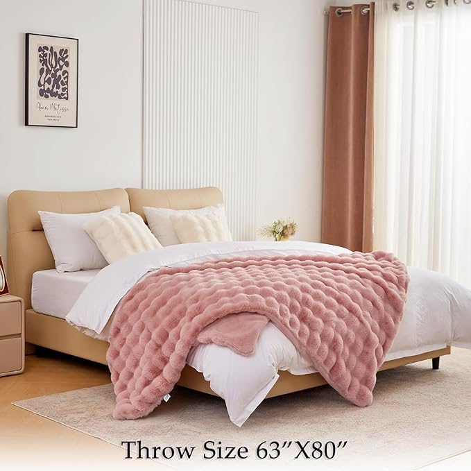 BENVWE Faux Fur Throw Blanket for Couch Bed - Fluffy Soft Thick Bubble Blanket for Living Room Home Decor - Mothers Day Birthday Gifts for Women, Dusty Pink, 63" x 80"-Ruum Studio Home