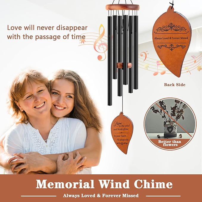 Memorial Sympathy Wind Chimes, Sympathy Gift Baskets in Memory of a Loved One Mother Father for Memorial/Bereavement/Condolence, 30" Wooden-Ruum Studio Home