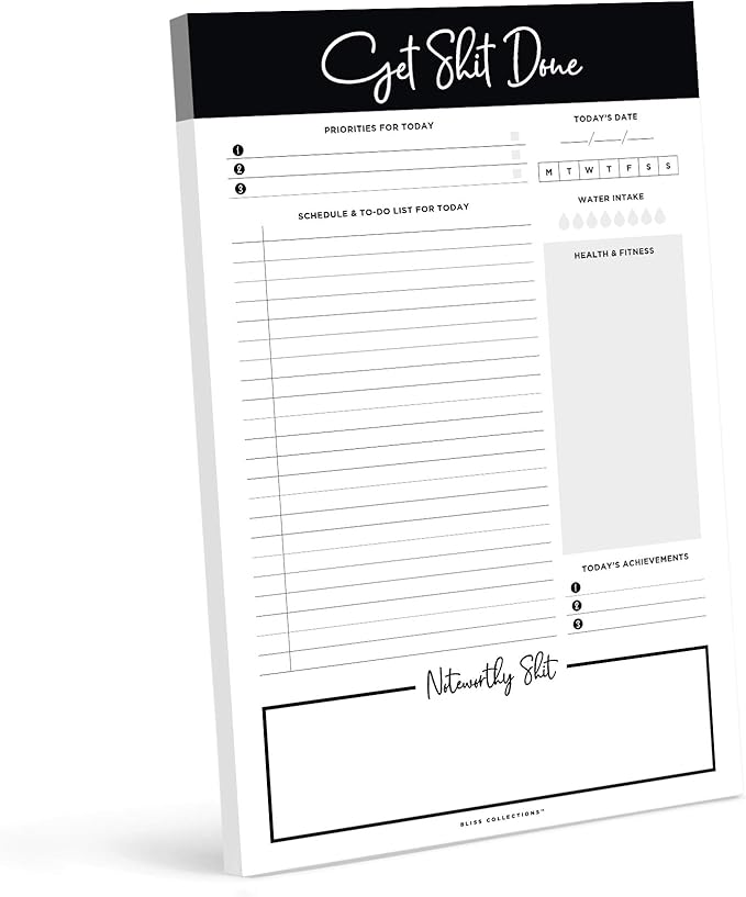 Bliss Collections Daily Planning Pad, To Do List Notebook - Undated Tear-Off Sheets Notepad - Work Calendar, Organizer, Scheduler for Goals, Tasks - Get Stuff Done, 6" x 9", 50 Sheets-Ruum Studio Home