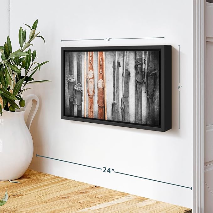 ElephantStock Ski Collection Wall Art - Horizontal Framed Canvas - 1-Piece Bathroom Wall Decor - Photography sports Canvas Print - Brown and Black Decor for Wall - 13" X 9"-Ruum Studio Home