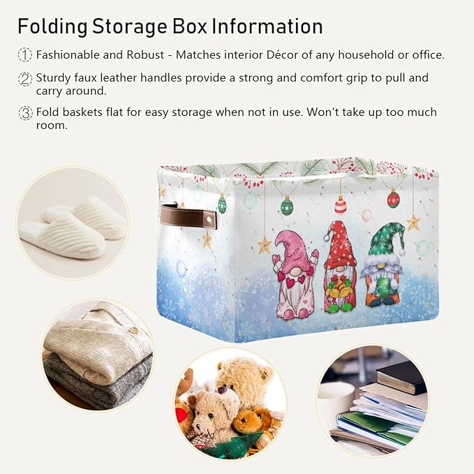 Storage Basket Gnomes Christmas Cube Storage Bins Organizer Bag Collapsible Closet Shelf Baskets with handle for Baby Cloth Pet Toy Book 14.2×10.2×8.3 IN-Ruum Studio Home