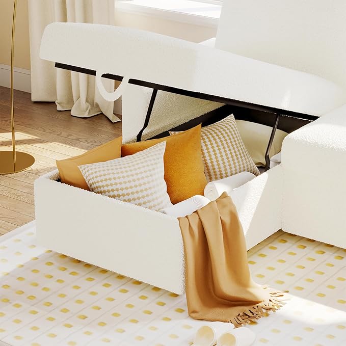 VanAcc Sofa Bed, Sleeper Sofa- 2 in 1 Pull Out Couch Bed with Storage Chaise for Living Room, White Sherpa 84in x 59in x 39in-Ruum Studio Home