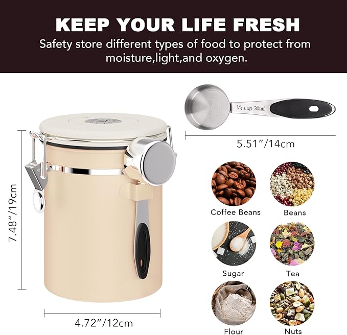 ShanSon Coffee Canister Airtight Coffee Container Stainless Steel Coffee Bean Storage Container with CO2 Release Valve and Scoop Coffee Canister for Beans,Grounds,Sugar,Flour,Tea,Cereal,22OZ,Brown-Ruum Studio Home