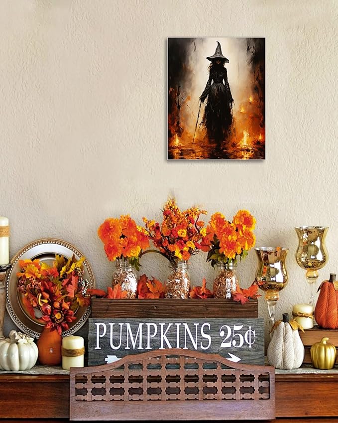 Halloween Canvas Wall Art - Vintage Witche Poster, Gothic Dark Academia Wall Decor, Spooky Halloween Decor for Living Room, Bedroom & Bathroom, Framed Fall Decorations Indoor-Ruum Studio Home
