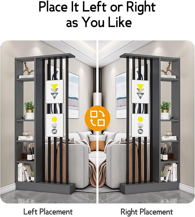 Wall Room Divider, Storage Cabinet Storage Display with Shelves, Modern Freestanding Wood Room Divider Screen, Wall Privacy Screens for Home Decorative (Grey,35.4" L x 9.5" W x 79.5" H)-Ruum Studio Home