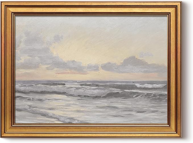 HUARCEY Gold Framed Vintage Wall Art for Living Room, Landscape Painting Prints Shelf Decor for Kitchen, Aesthetic Bedroom Wall Art, Christmas Gifts for Friends or Family (Sea or Sky - 12"x16")-Ruum Studio Home