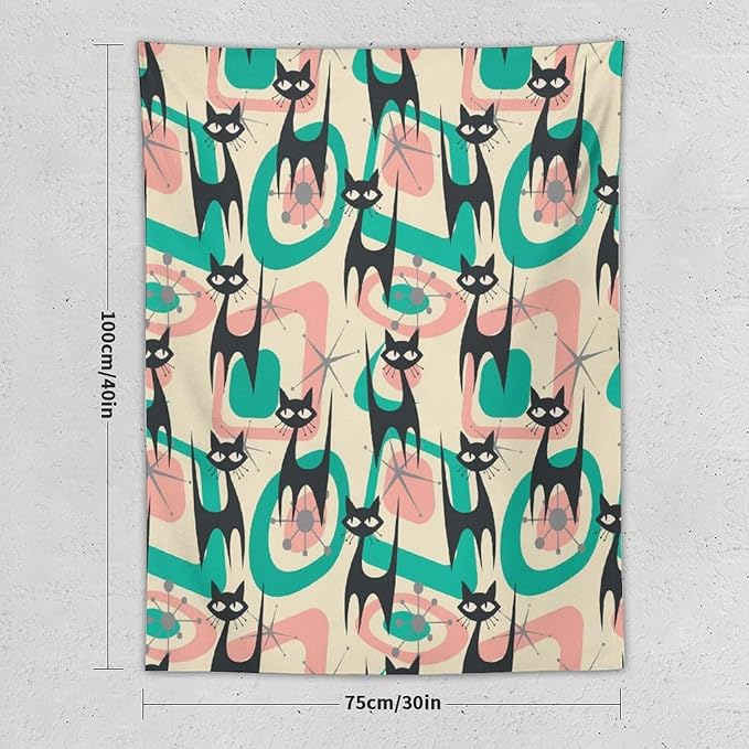 ICMOLYYENLO Boho Medieval Cat Tapestry, Abstract Atomic Starburst Geometric Aesthetic Art Wall Hanging For Bedroom Living Room Dormitory 60x60 Inches-Ruum Studio Home