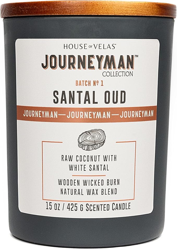 Journeyman Collection Candle, 15oz, Wooden Wick, Santal Oud, Large Painted Jar-Ruum Studio Home