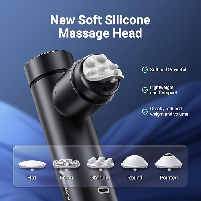 MERACH Mini Massage Gun with 8mm Amplitude, Percussion Massage Tools with 5 Massage Heads, Portable Hand Held Muscle Massagers for Pain Relief Deep Tissue, Cool Gifts for Mens and Women (Black)-Ruum Studio Home