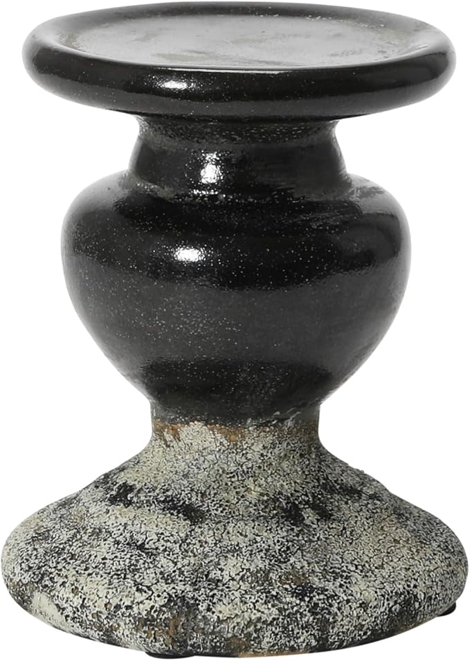 Creative Co-Op 2-Tone Sculptural Terracotta Pillar Candle Holder, Distressed Black-Ruum Studio Home