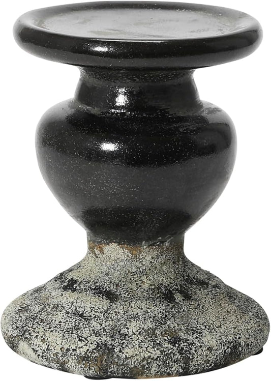 Creative Co-Op 2-Tone Sculptural Terracotta Pillar Candle Holder, Distressed Black-Ruum Studio Home