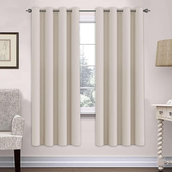 H.VERSAILTEX Ultra Soft Microfiber Thermal Insulated Antique Copper Grommet Blackout Curtains/Window Treatment Draperies 52 by 72 - Inch for Living Room/Bedroom, Set of 2 - Natural-Ruum Studio Home