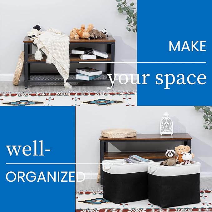 Bidtakay Baskets Extra Large Storage Bins for Clothes Set of 2 Black Baskets for Organizing Fabric Bins 17x12x15 In Tall Baskets with Handles Decorative Basket for Home Organiztion Dog Toy Baskets-Ruum Studio Home