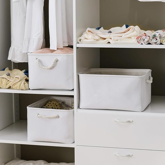 TheWarmHome Fabric Storage Bin, Large 1 Pack 15.7L*11.8W*8.3H Storage Basket for Home Storage and Organization, Shelf Basket with Cover for Living Room Bedroom Closet（White-Ruum Studio Home