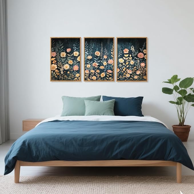 HPNIUB Modern Dark Wildflower Framed Canvas Wall Art Set,Minimalist Nature Jungle Botanical Landscape Wall Decor, (16x24 Inch) Farmhouse Painting for Living Room, Bedroom, Office-Ruum Studio Home