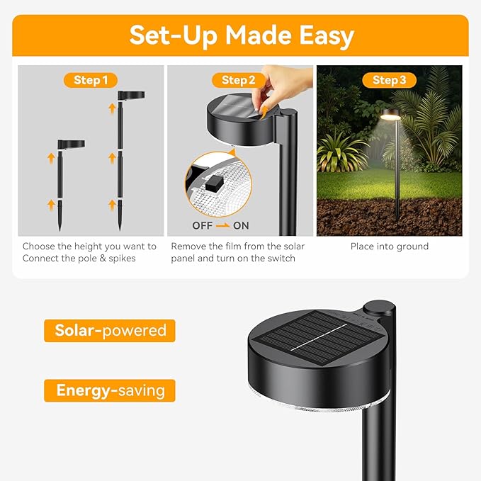8 Pack Solar Pathway Lights Outdoor, 12 Brighter LED Solar Lights Outdoor Waterproof, Up to 12 Hrs Modern Path Light for Yard Garden Walkway Driveway Lawn (8 Pack)-Ruum Studio Home