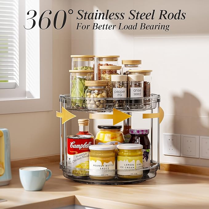 LAMU 2 Tier Lazy Susan Turntable Organizer 10.6'' Rotating Spice Rack Organization for Cabinet, Kitchen, Pantry, Countertop, Bathroom, Vanity, Medicine Cabinet Organizer, Grey-Ruum Studio Home