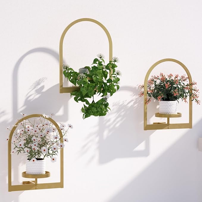 Wall Plant Holder, Wall Planter for Indoor Plants, Window Plant shelves for Multiple Plants Indoor Outdoor, Framed Plant Holder for Home Decor (3 Pack)-Ruum Studio Home