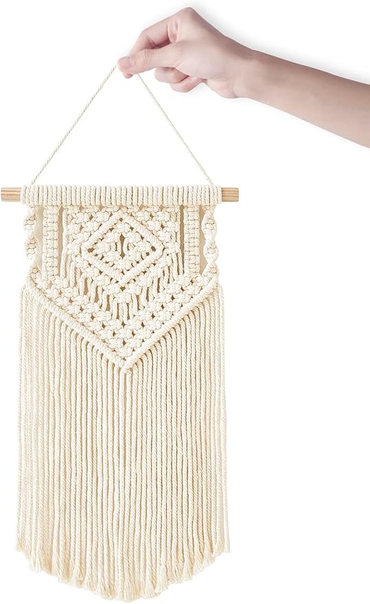 Dahey 2 Pcs Macrame Wall Hanging Small Woven Tapestry Wall Art Decor - Beautiful for Boho Home Dorm College Classroom Decor, Apartment, Nursery, Party Decorations, 16.5" L x 10" W and 17.5"x 10"W-Ruum Studio Home