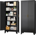 Black Metal Storage Cabinet,75" Steel Cabinets for Home Office, Kitchen Pantry Storage Cabinet with Doors and 5 Adjustable Shelves, Tool Cabinets, for Office, Home, Garage, School-Ruum Studio Home