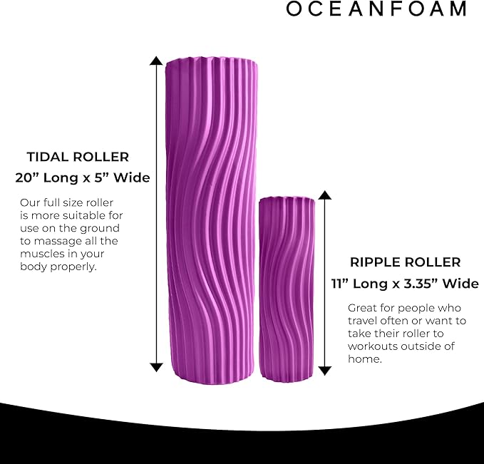 Oceanfoam Tidal Roller - Magenta - Muscle Massage Foam Roller for Back Pain & Stretching - Firm and Ergonomic Wide Wave Textured - Yoga, Athletics, & Wellness - Full Size, 20" x 5"-Ruum Studio Home