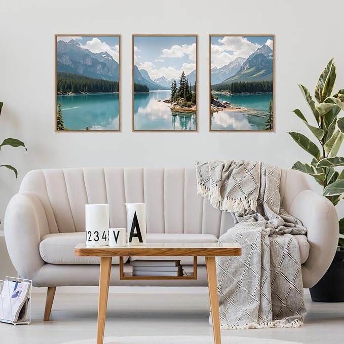 HLNIUC Large Mountain Lake Framed Canvas Wall Art Set,Beautiful Nature Landscape Wall Decor,Lake Forest and Mountain Scenery Art Print,Modern Scenic Wall Painting for Living Room,Bedroom - 16”x24”x3-Ruum Studio Home
