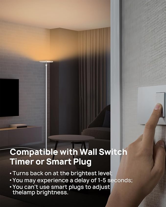 TROND Floor Lamp, 5000LM Super Bright Sky LED Modern Torchiere Standing Lamp, 3000K Warm White with 5-Level Dimmable, 71 in Tall Pole Light, 30-Minute Timer, Modular Rod, Wall Switch Compatible-Ruum Studio Home