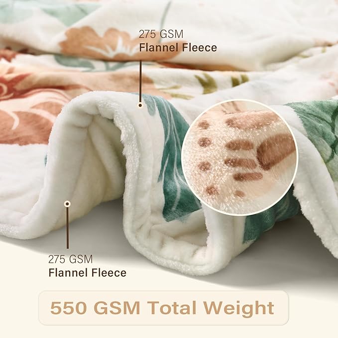 Lahome Floral Beige Soft Throw Blanket for Bed，Spring Botanical Aesthetic Blankets for Women Cute, Thick Warm Cozy Throws for Girls Sofa Chair Home Decor, Beige 50''x60''-Ruum Studio Home
