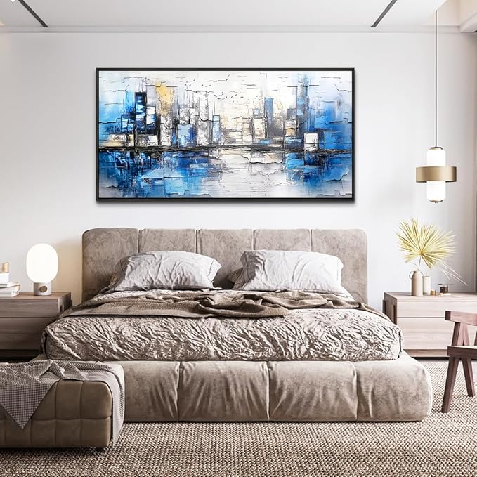 ZUITINGHUA Large Black Framed Wall Decor For Living Room Canvas Wall Art For Office Modern Wall Decorations For Bedroom Blue Landscape Paintings Abstraction Pictures Artwork Home Decor 24x48 In-Ruum Studio Home