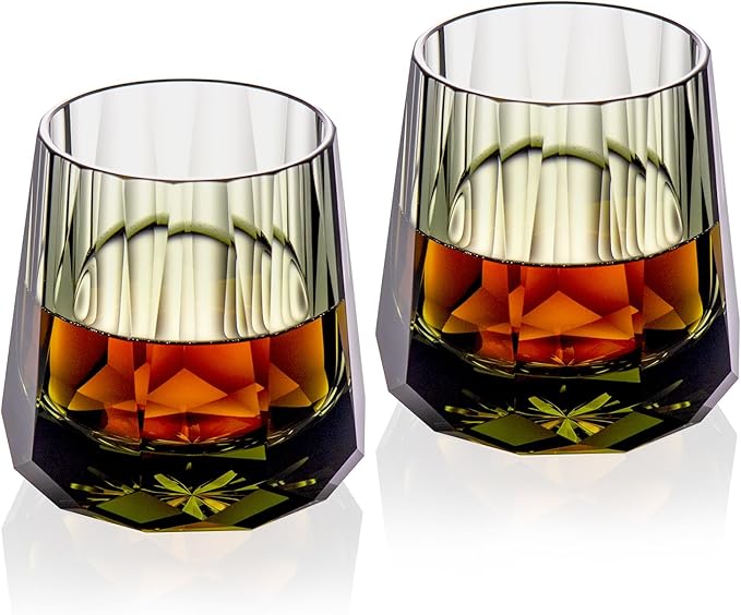 KAMMAK Crystal Whiskey Glasses Set of 2, Handcrafted 6.76oz Old Fashioned Glasses Stemless, Luxury Cocktail Glasses, Hand Blown Scotch Cup for Women, Men Gift for Rocks, Bourbon, Bar Barware-Ruum Studio Home