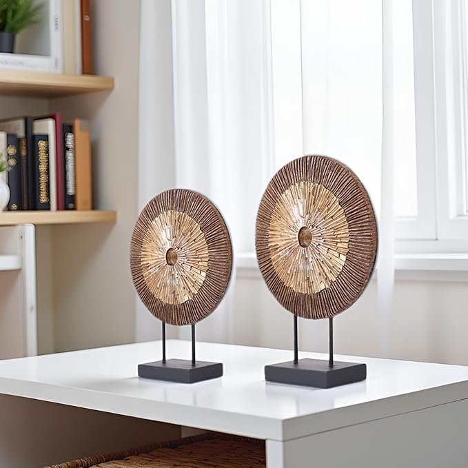 XMGZQ Wood Color Minimalist Round Statue Above Cabinet Decor Kitchen,Modern Decorative Sculpture Home Decorations for Living Room Coffee Table,Shelf Decor Items,Center Pieces Decoration for Table-Ruum Studio Home