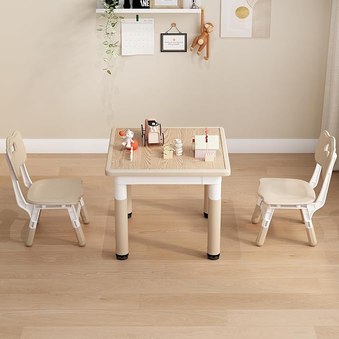 Kids Table and Chairs, Height Adjustable Childrens Table and Chair Set, Kids Tables for Age 2-8, Graffiti Desktop, Table for Kids with 2 Seats, Small Kids Table, Max 300lbs-Ruum Studio Home