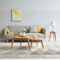 100% Solid Oak Wood Coffee Table Set, Round Coffee Table Combo Side Table w/Solid Wood Legs, Mid Century Table Sturdy Tables for Bedroom Balcony Living Room (Natural, 3 Pieces)-Ruum Studio Home