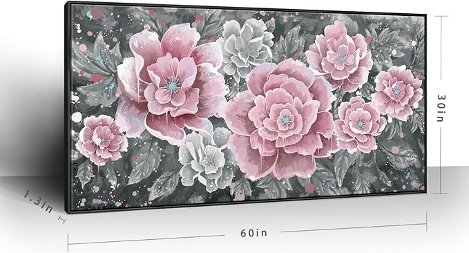 Oversized Framed Wall Art, Pink Flower Canvas Print Modern Pink & Grey Peony Blossom Artwork Extra Large Wall Picture Floral Decor for Living Room Bedroom Dining Room Office Home Decor-Ruum Studio Home