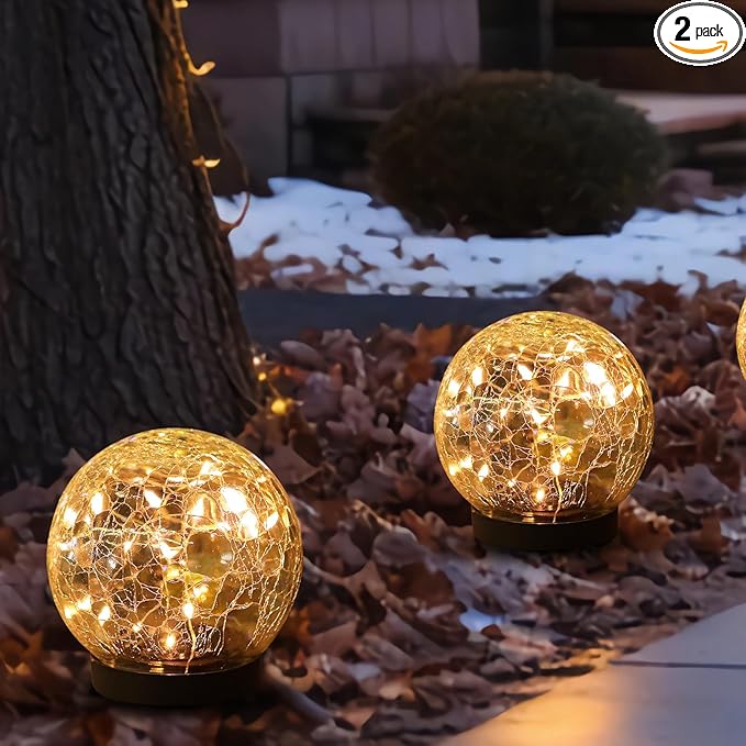 Solar Globe Lights Outdoor Waterproof-Solar Balls-Solar Garden Lights-Orbs for Outside 2 Pack Cracked Glass Ball for Lawn Patio Yard Backyard Decorations-Ruum Studio Home