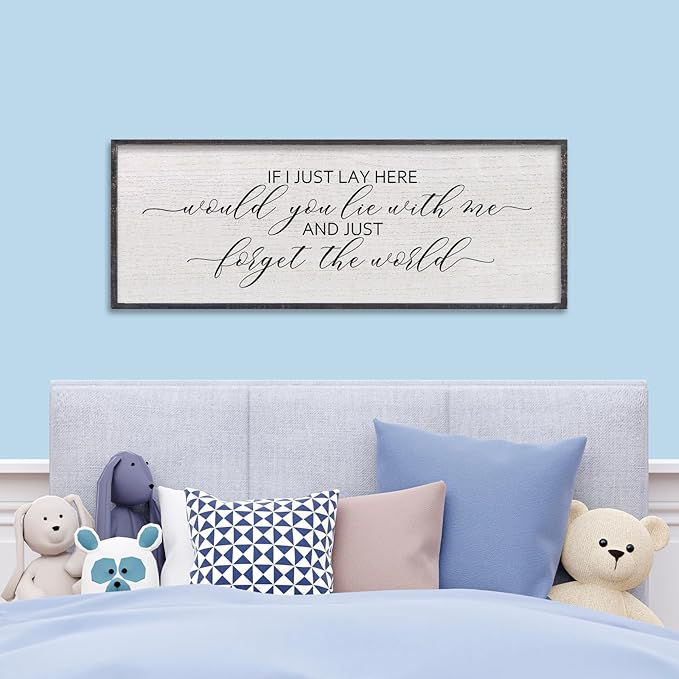 LuZhiQiang If I Lay Here Would You Lie With Me Sign Wall Decor 40"×15" Wood Framed Master Bedroom Above Over Bed Inspirational Wall Art (Black)-Ruum Studio Home