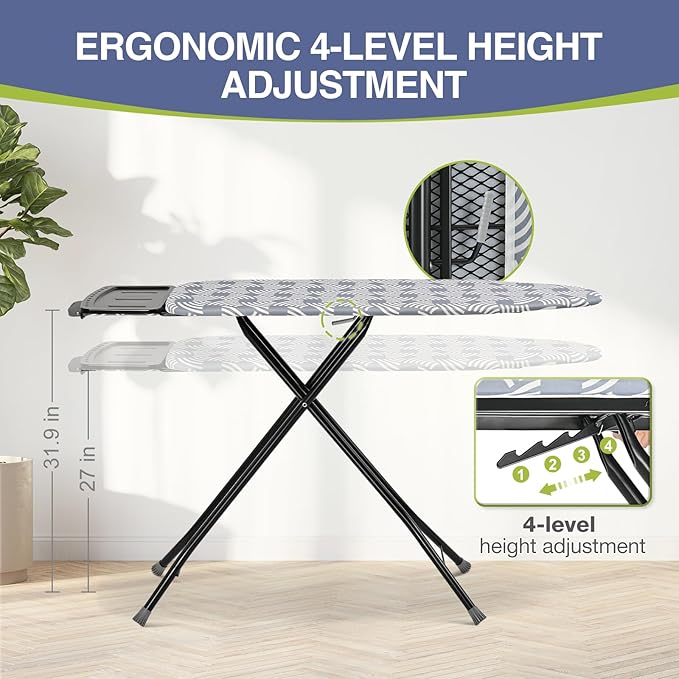 APEXCHASER Ironing Board, Full Szie Iron Board with Iron Rest,Height Adjustable,Extra Thick Heat Resistant Cover with Sleeve Board 15x45 Blue-Ruum Studio Home