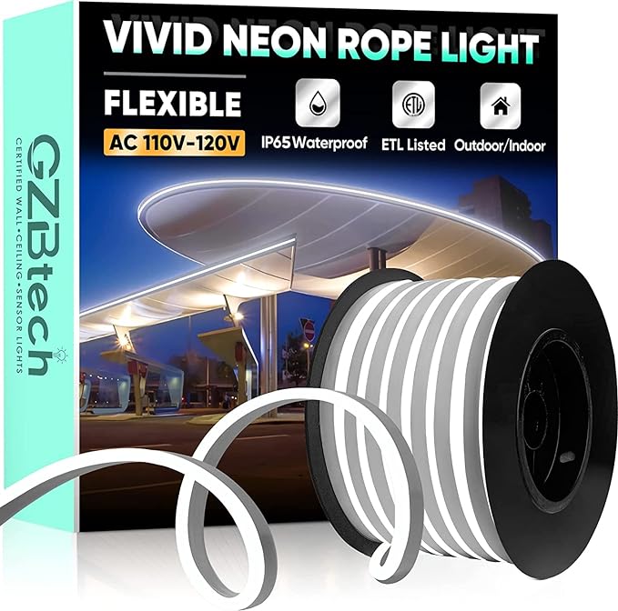 GZBtech Flexible LED Neon Rope Lights 50FT,AC 110-120V Waterproof Strip Light, 120 LEDs/M Cuttable Connectable Neon Lighting for Indoor Outdoor Home Decor/Commercial Building Use-Cold White 15M-Ruum Studio Home