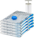 Amazon Basics Vacuum Compression Zipper Storage Bags With Hand Pump, Medium, Clear, 5-Pack, White, Sky Blue-Ruum Studio Home