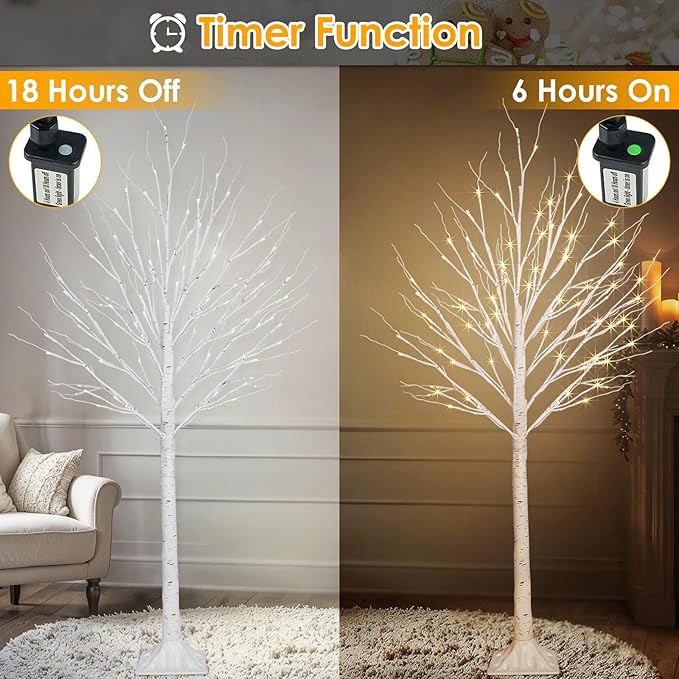 2 Pack 5FT 200LED Christmas Lighted Birch Tree, Timer Function Prelit Artificial Tree Lamp Plug in with Warm White Lights, 2 Modes Twinkling Twig Trees for Indoor Outdoor Party Christmas Decorations-Ruum Studio Home