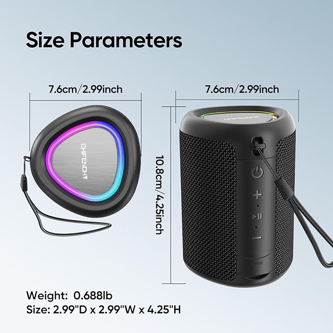 Portable Bluetooth Speaker with Lights, Stocking Stuffers, Powerful Crystal Clear Sound, IPX5 Waterproof, All Day Playtime, BT 5.3, TWS Paring, Small Wireless Speaker for Outdoor, White Elephant Gifts-Ruum Studio Home