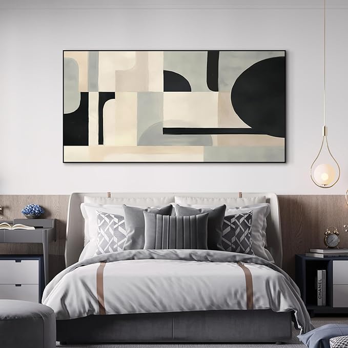 SIGNWIN 36"x72" Extra Large Framed Wall Art Modern Neutral Abstract Geometric in Black and Beige, Clean Minimalist Design for Home Living Room Bedroom Decor (Frame Assembly Required)-Ruum Studio Home