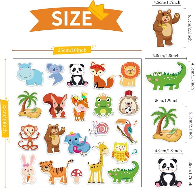 Window Clings Stickers for Kids Window Gel Clings Decals Thick Gel Clings Toddlers and Adults Classroom Home Nursery Airplane Birthday Party Supplies (Jungle Animals)-Ruum Studio Home