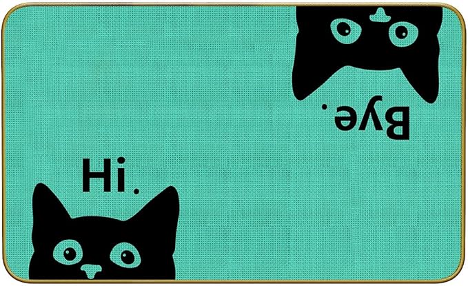 Mingnei Hi Bye Cat Welcome Doormat for Home Kitchen Entrance, Funny Black Cat Lover Floor Mat for Indoor/Outdoor Entryway Rug 30x17 (Green)-Ruum Studio Home