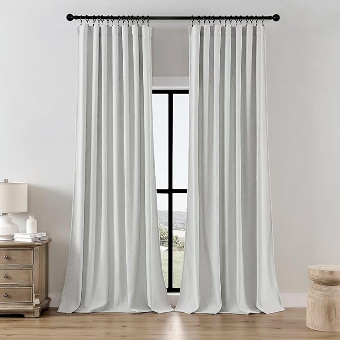 Joydeco Light Filtering Curtains 90 Inches Long for Bedroom Living Room, Faux Linen Curtains 90 Inch Length 2 Panels Set,Pinch Pleat Curtains for Bedroom Living Room(52x90 inch, Greyish White)-Ruum Studio Home