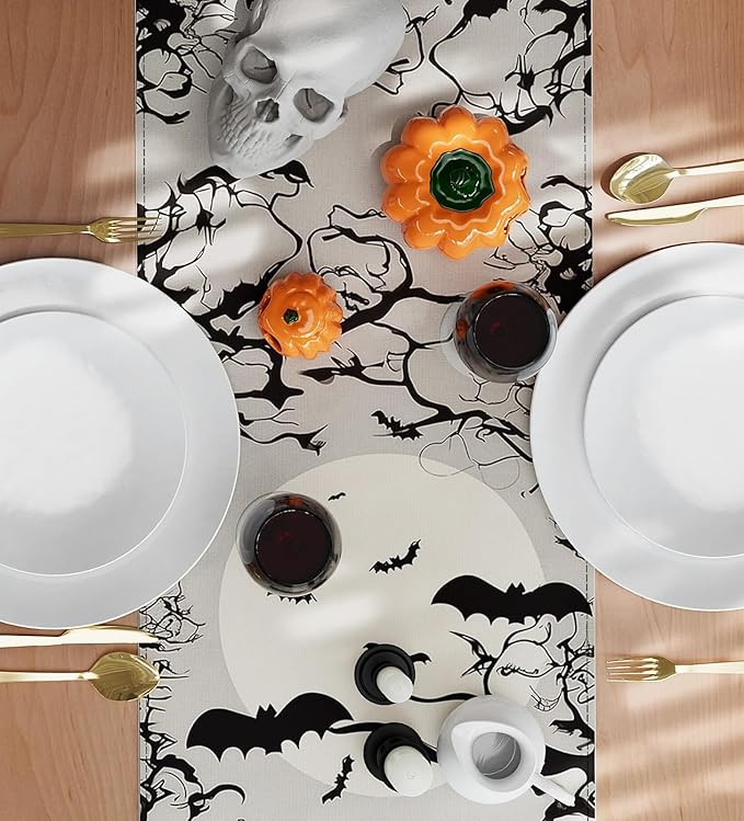 Halloween Table Runner,72 Inches Spooky Haunted House Bats Tree Ghost Witch Table Runner for Halloween, Table Decoration/Party Dinner Table Decor,Kitchen,Mantel,Bedroom Decoration-Ruum Studio Home