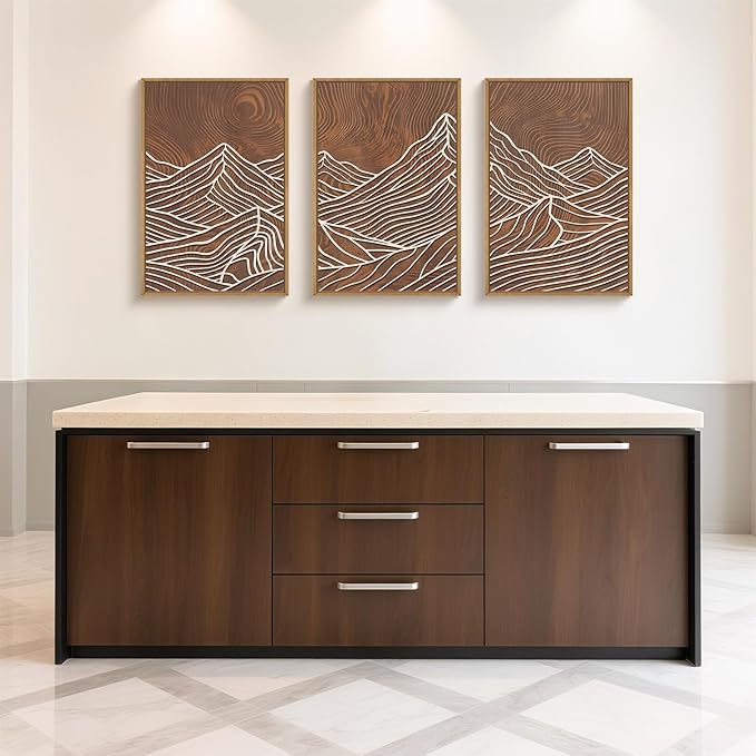 HPINUB Line Style Mountain Framed Canvas Wall Art Set, Vintage Tree Rings Wall Decor, Abstract Tree Spiral Wall Painting, Modern Nature Art Prints for Living Room,Bedroom,Farmhouse-16 x24 x3-Ruum Studio Home