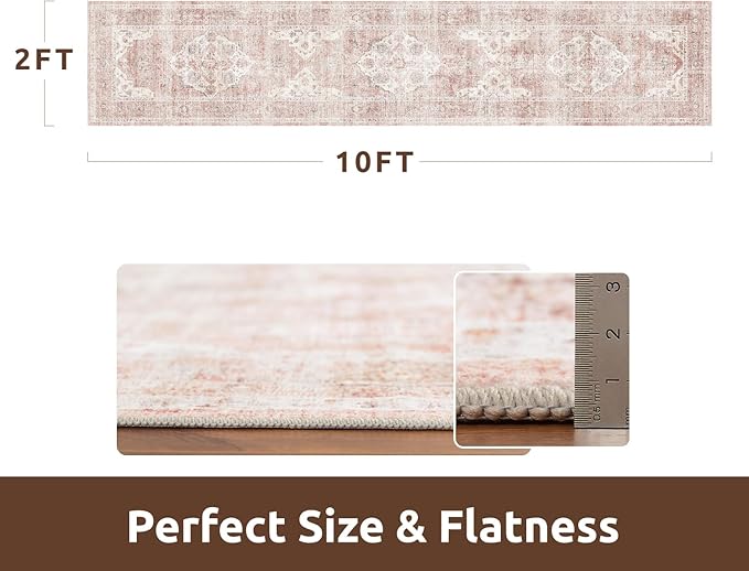 AMOAMI-2X10 Runner Rug-Washable Runners for Hallways-Soft Non Slip Bedside Rugs for Bedroom-Vintage Long Rug for Hallways Entryway Laundry Room Stair Kitchen Bathroom Pink-Ruum Studio Home