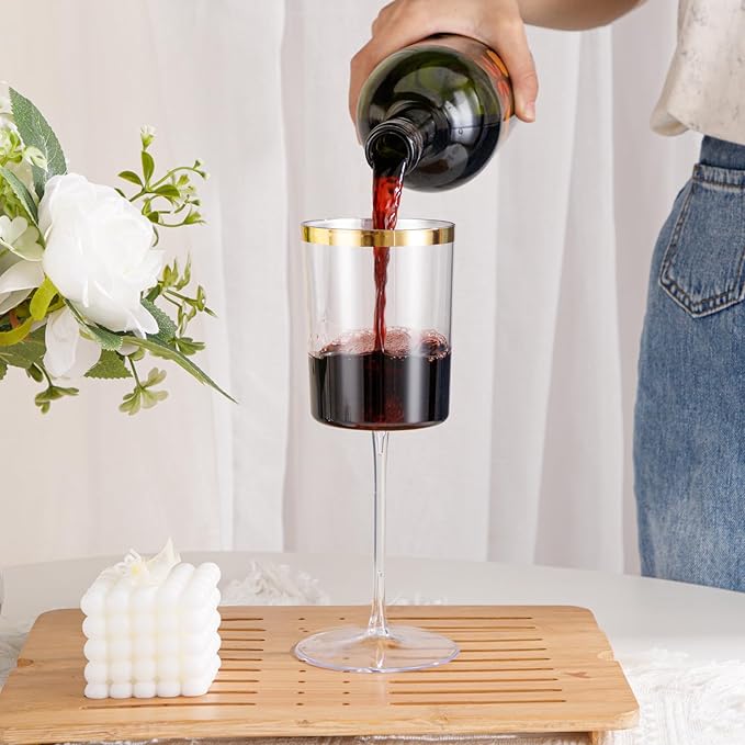 Ciaell 12 Pack Plastic Wine Glasses - 14 Oz Plastic Wine Glasses with Stem - Square Gold Disposable Stemmed Glass for Parties & Weddings & Outdoors & Thanksgiving-Ruum Studio Home