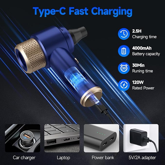 Car Vacuum Cleaner, 16000PA Mini Car Vacuum Cordless Powerful, 7 in 1 Portable Handheld Vacuum Cordless with LED Light, Dual Filters, One-Touch Empty for Pet Hair, Home, Office-Ruum Studio Home